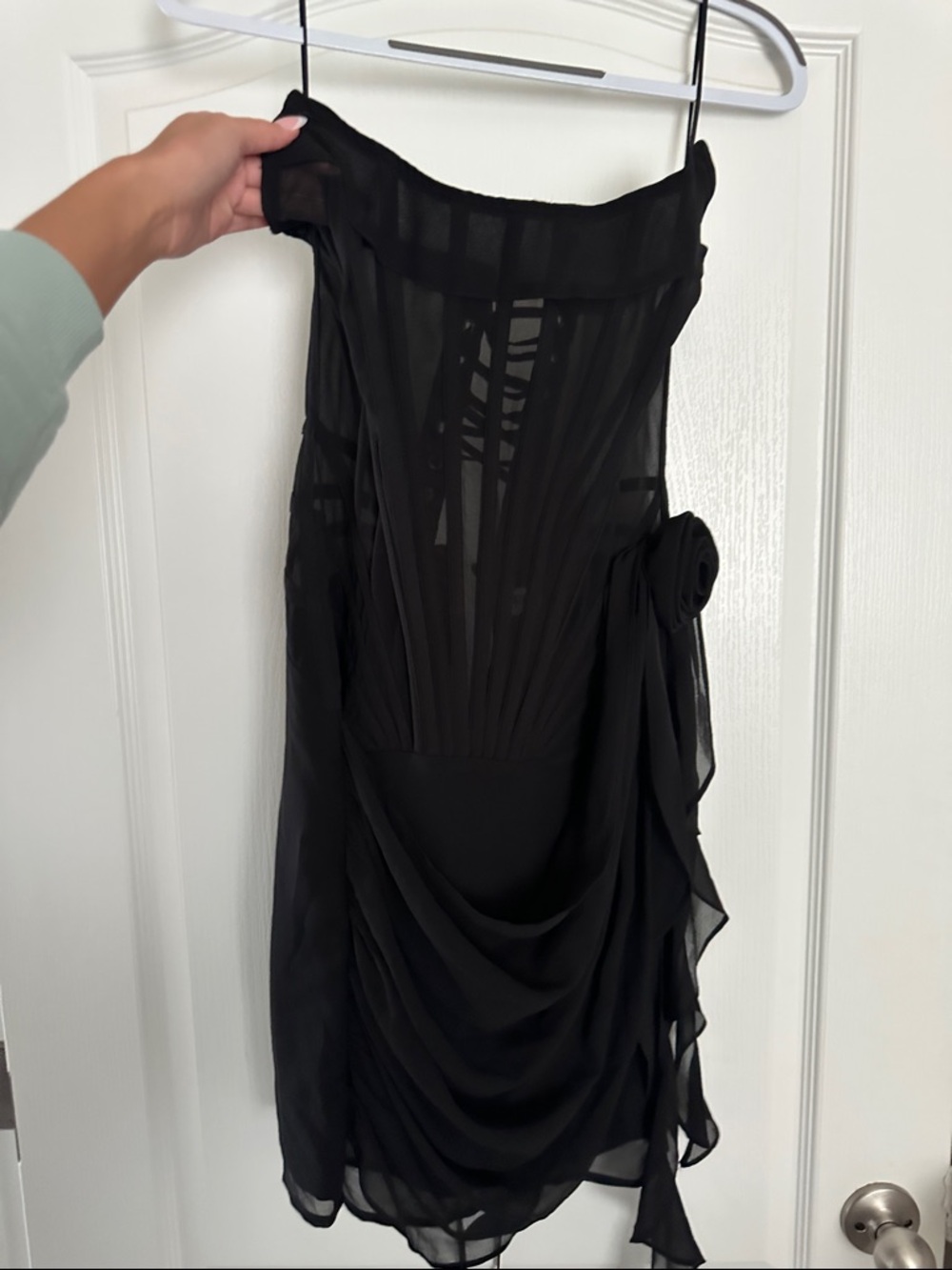Elegant Black Mini Dress with Draped Chiffon Detail